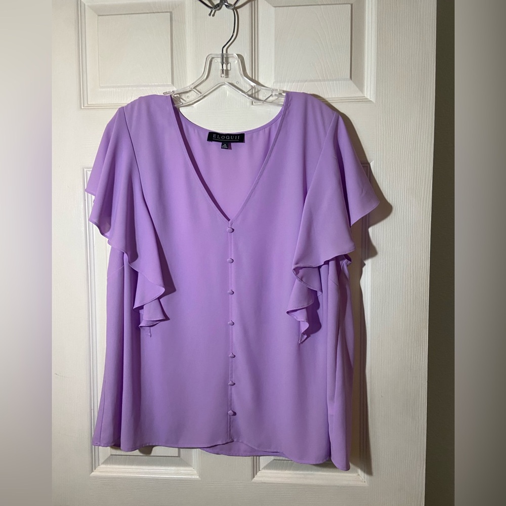 Lavender Blouse with Ruffles and Button details
